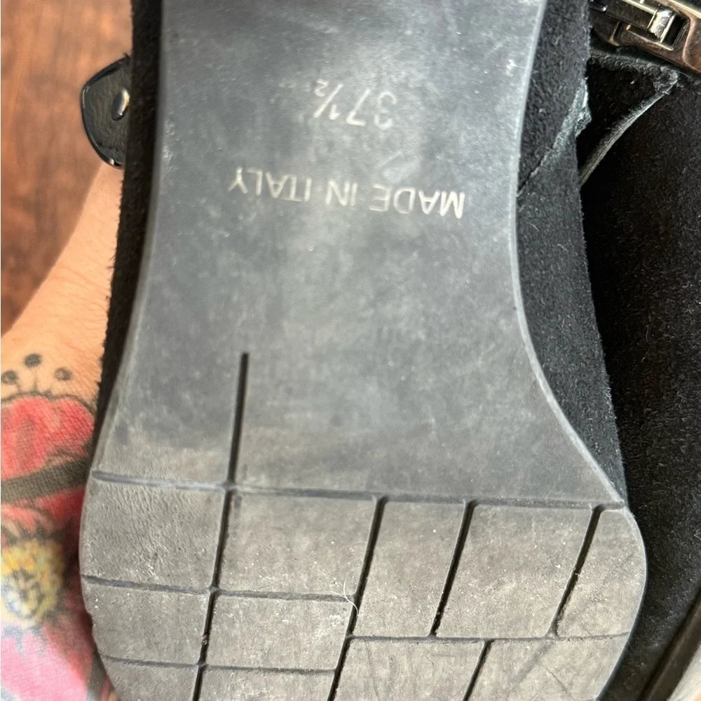 Blue Velvet Brand Black Suede Leather Ankle Boots with Triple Buckle